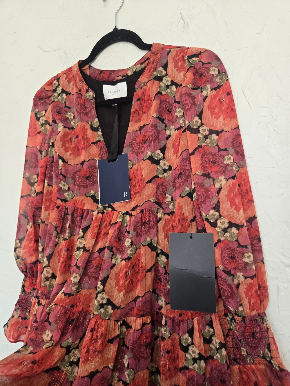 NWT Tuckernuck Pomander Place Floral Red Metallic Kenzo Dress, S - Picture 5 of 13